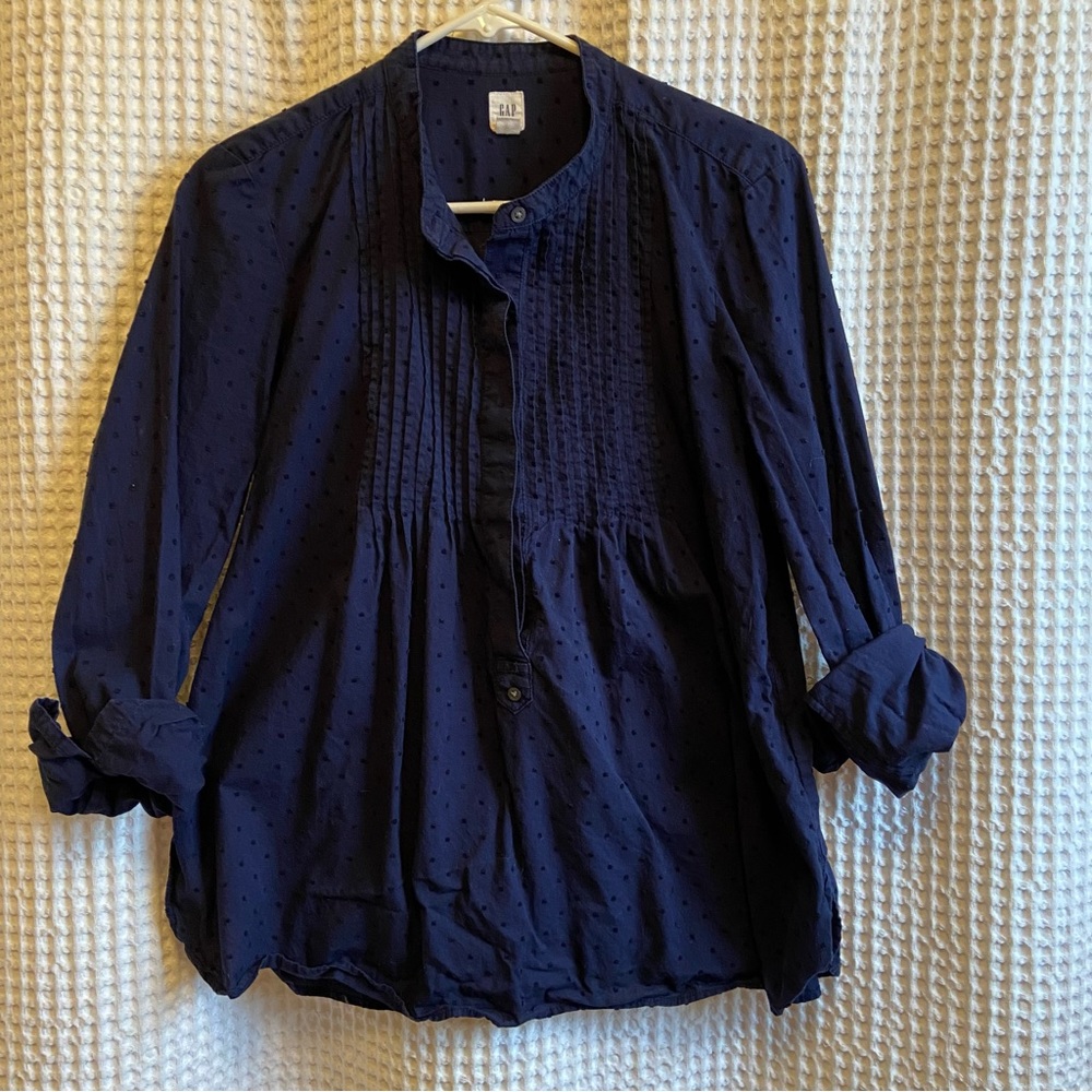 Gap Navy Pintuck Mini Dot Split Hem Tunic - Size M